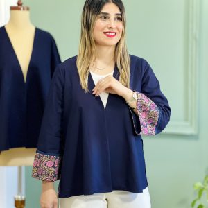 مانتو لینن سرمه ای باتیک - کد 02